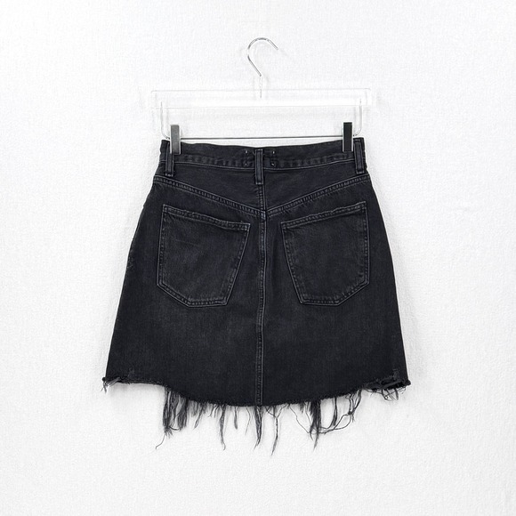 AGOLDE Criss Cross Skirt Women 26 Black Denim Mini Frayed Hem Asymmetric Waist - Picture 4 of 16